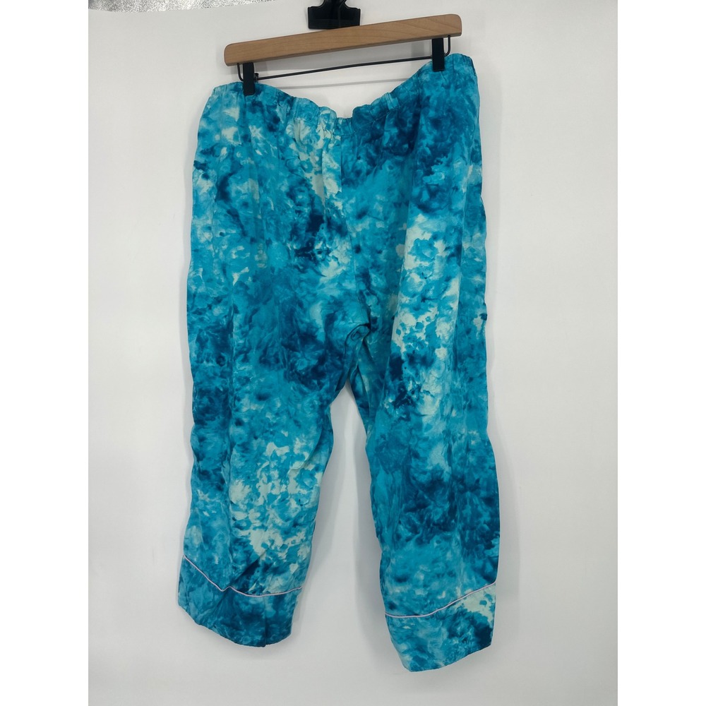 Lands End Pajama 2 Pc Set Womens 1X Blue Tie Dye Button Top Pants Loungewear - Picture 7 of 11